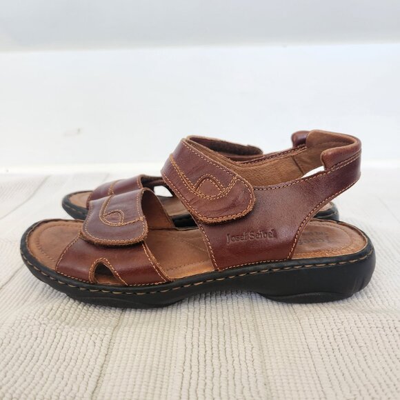 Josef Seibel Sandals Womens 39 /8  Slingback Strappy Brown Leather Open Toe - Picture 2 of 11